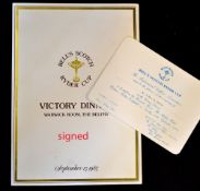 Rare 1985 Ryder Cup Victory Dinner signed menu and invitation - signed to the team page by Joan