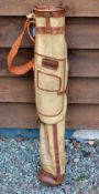 Canvas and leather pencil golf bag complete with travel hood fitted with long deep pocket and tee