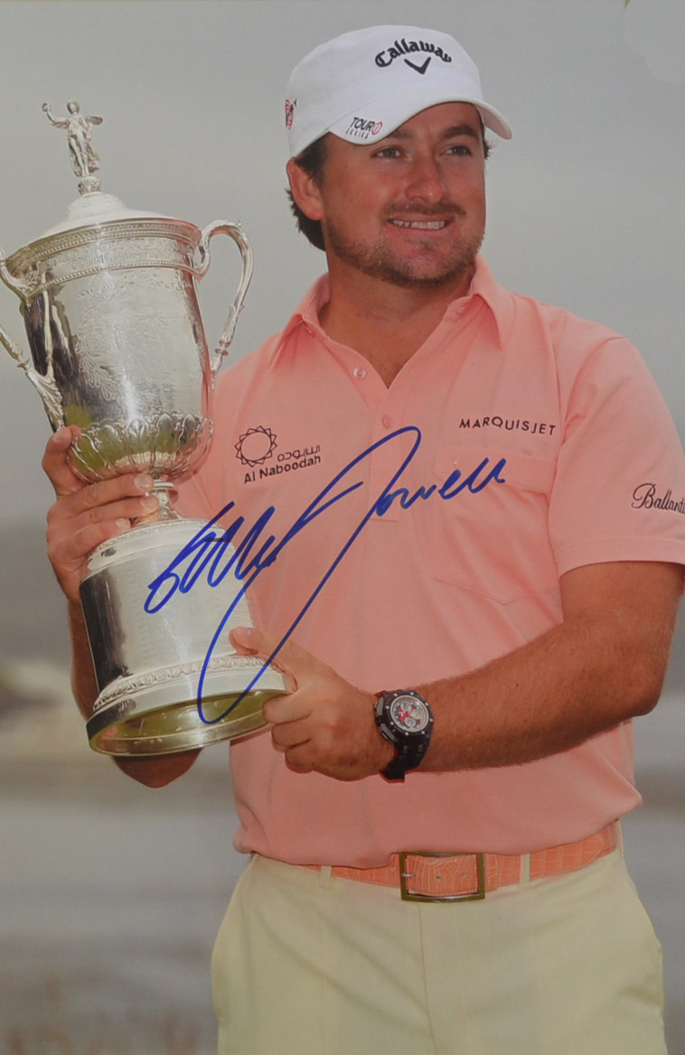 Graeme McDowell signed 2010 US Open Golf Champion Pebble Beach colour press photograph – holding the