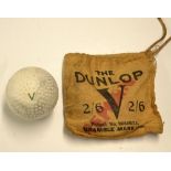 Rare Dunlop V Patent Bramble Markings golf ball and in makers original golf ball sack – stamped with