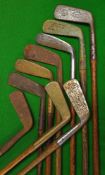 9x assorted brass, rustless and hand forged putters: a Gem stamped Percy Roberts Southport and