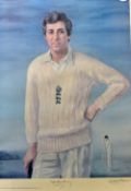 Mike Brearley Signed Cricket Print a colour print, limited edition of 500, signed by the artist,