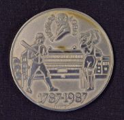 Silver Hallmarked Cricket Medallion 1787 – 1987 Bicentenary made by Thomas Fattorini housed in