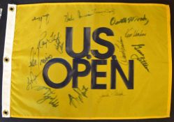 US Open Golf autographed yellow pin flag: signed by 14 Open Champions include Gary Player, Ray