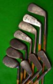 8x various irons and 2x putters (10) – 2x niblicks incl J H Taylor, R Forgan m/niblick, smf