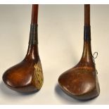 2x socket head spoons woods – Butchart striped top spoon and another named brown stained spoon