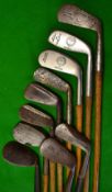 10x various irons – 2x Rangefinder irons a mid-iron and a Skelpie iron (shortened), Winton niblick