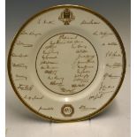 1953 The Ashes Commemorative Royal Worcester Cricket Plate featuring player signatures of both