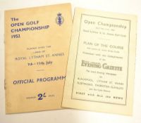 1952 Official Open Golf Championship programme and coloured course plan (2) – played at Royal Lytham