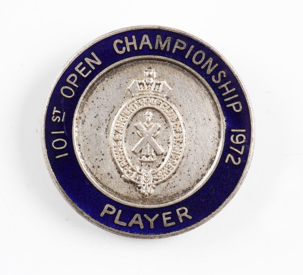 1972 Official Open Golf Championship players enamel badge-played at Muirfield and won by Lee Trevino