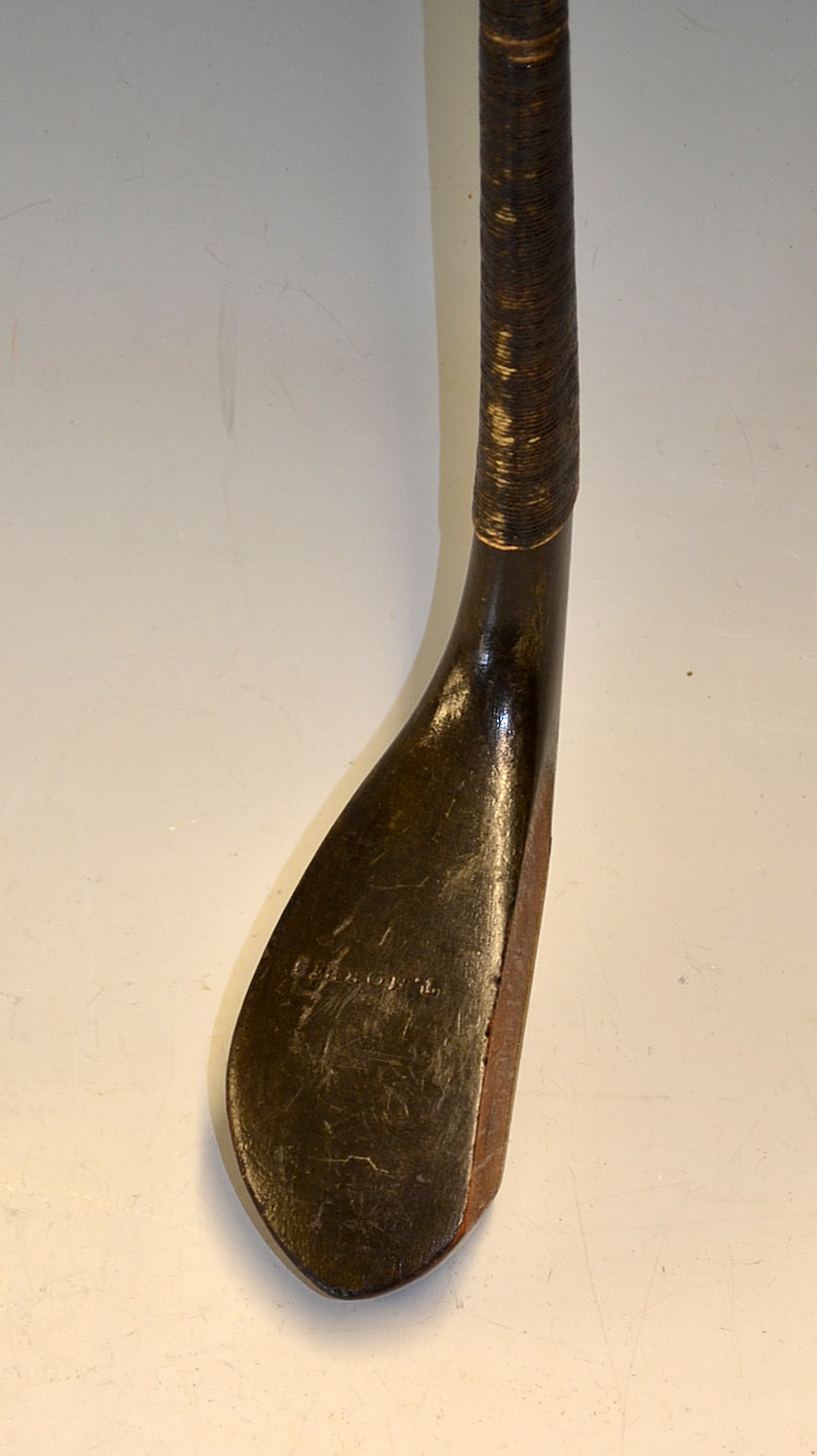 Tom Morris dark stained beech wood deep face putter c. 1890 – with original wide horn sole insert
