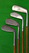 4x Matching Fred Stephens Rustless golf clubs: 3 iron, deep face mashie, mashie niblick together