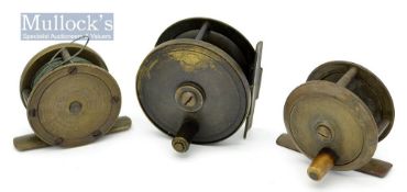 Collection of named small brass trout fly reels (3) – C & R Brooks Stonehouse 2 1/8” with horn