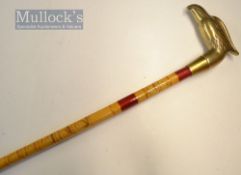 Fine hand built decorative whole cane walking stick – fitted with brass bird head handle and 1.25”