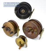 Collection of various different types of reels (4) – 2” brass crank wind with horn handle (G); 3.