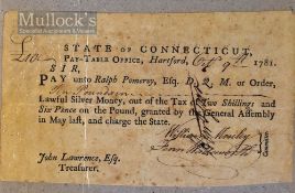 American War of Independence Payslip issued by the State of Connecticut dated October 9th 1781