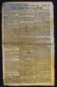 1762 The Cork Evening Post Newspaper dated Thurs April 15, Vol II Number 50 printed by Phineas and
