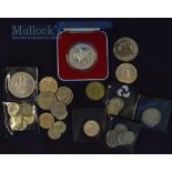 Quantity of Silver coinage Featuring Crowns, Florins, US Dollar, Sixpences, Shillings, 3d