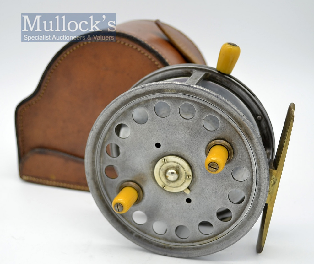 Early Hardy Bros The Silex No.2 alloy salmon reel and case c.1914 – 4.5”dia with smooth brass