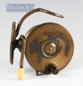 Interesting and scarce Malloch’s Patent Brass side casting reel: 3.5” dia reversible drum, and