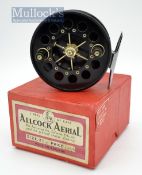 Fine Allcock Aerial Black alloy centre pin reel – unused and in makers box -3.75” dia chrome