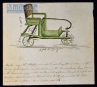 C.1838 Design for a Bath Chair Drawing a hand coloured drawing with manuscript text below, watermark