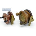 Allcock and one other wooden and brass Nottingham reels (2) – Allcocks 3” dia with slater spring