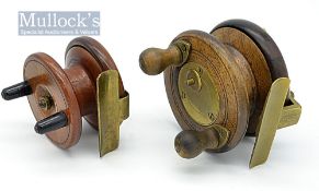 Allcock and one other wooden and brass Nottingham reels (2) – Allcocks 3” dia with slater spring