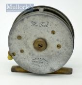 Scarce Percy Wadham “The Test” rare small size alloy trout fly reel - 2.75” dia with smooth brass