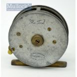 Scarce Percy Wadham “The Test” rare small size alloy trout fly reel - 2.75” dia with smooth brass