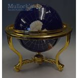 Blue Lapis Ocean Table Top Gemstone World Globe with Brass Stand 19inch high and diameter on 3