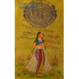 India – Miniature Painting of Jaipur Government Court Fee, depicting a finely painted Indian Lady
