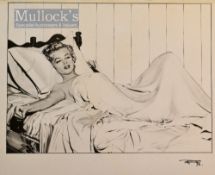 Marilyn Monroe ‘Niagara - In Bed’ Fine Pencil Drawing – finely executed with ‘RF76’ signed in pen