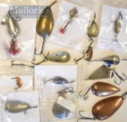 Collection of various fishing bait spoons (15): 4x T.P Luscumbe Allahabad incl Ridge and Hogs