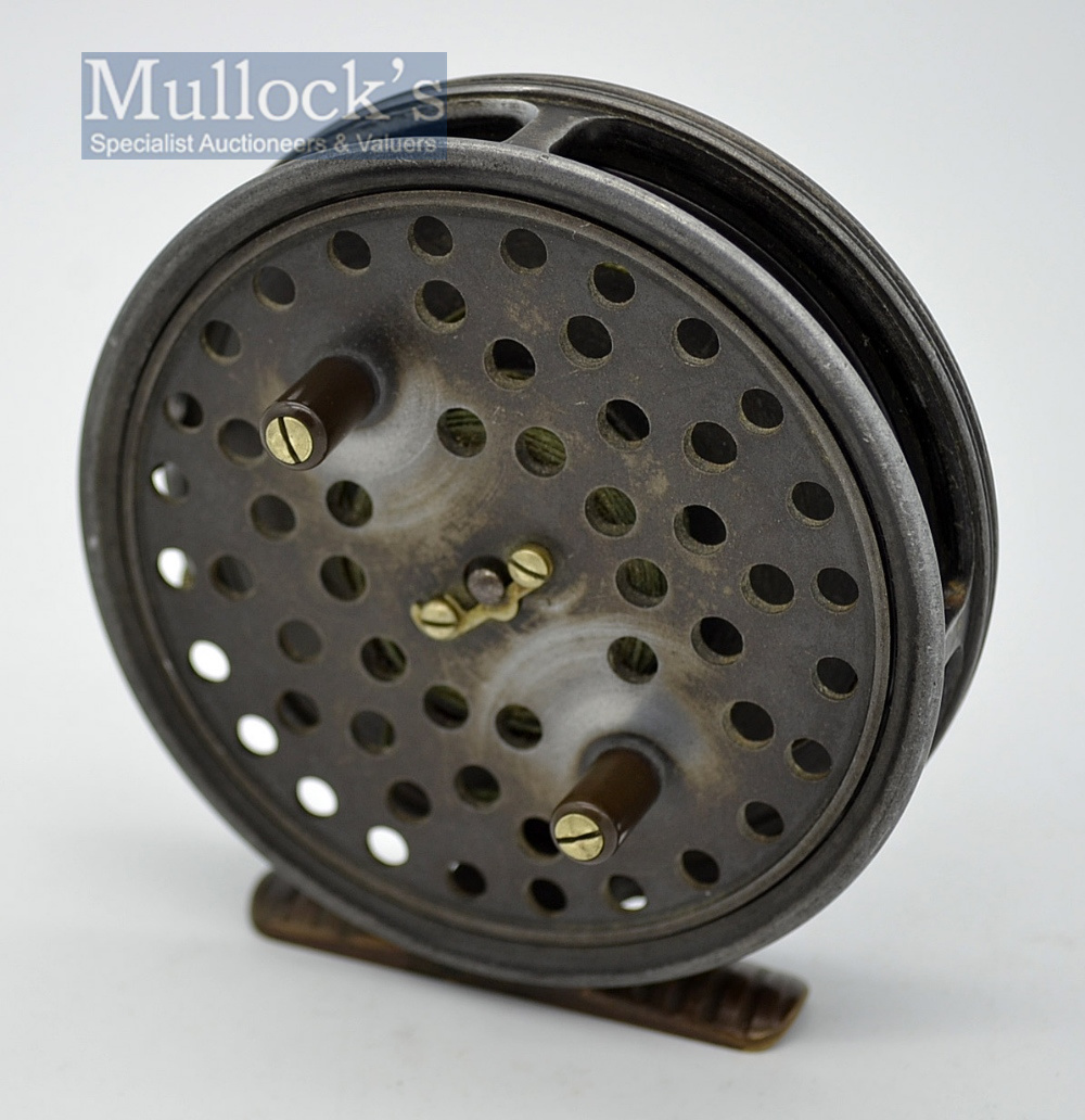 Very Rare Hardy Bros The Davy alloy fly reel c.1930 – 3.5” dia narrow drum, ribbed brass foot, Dup