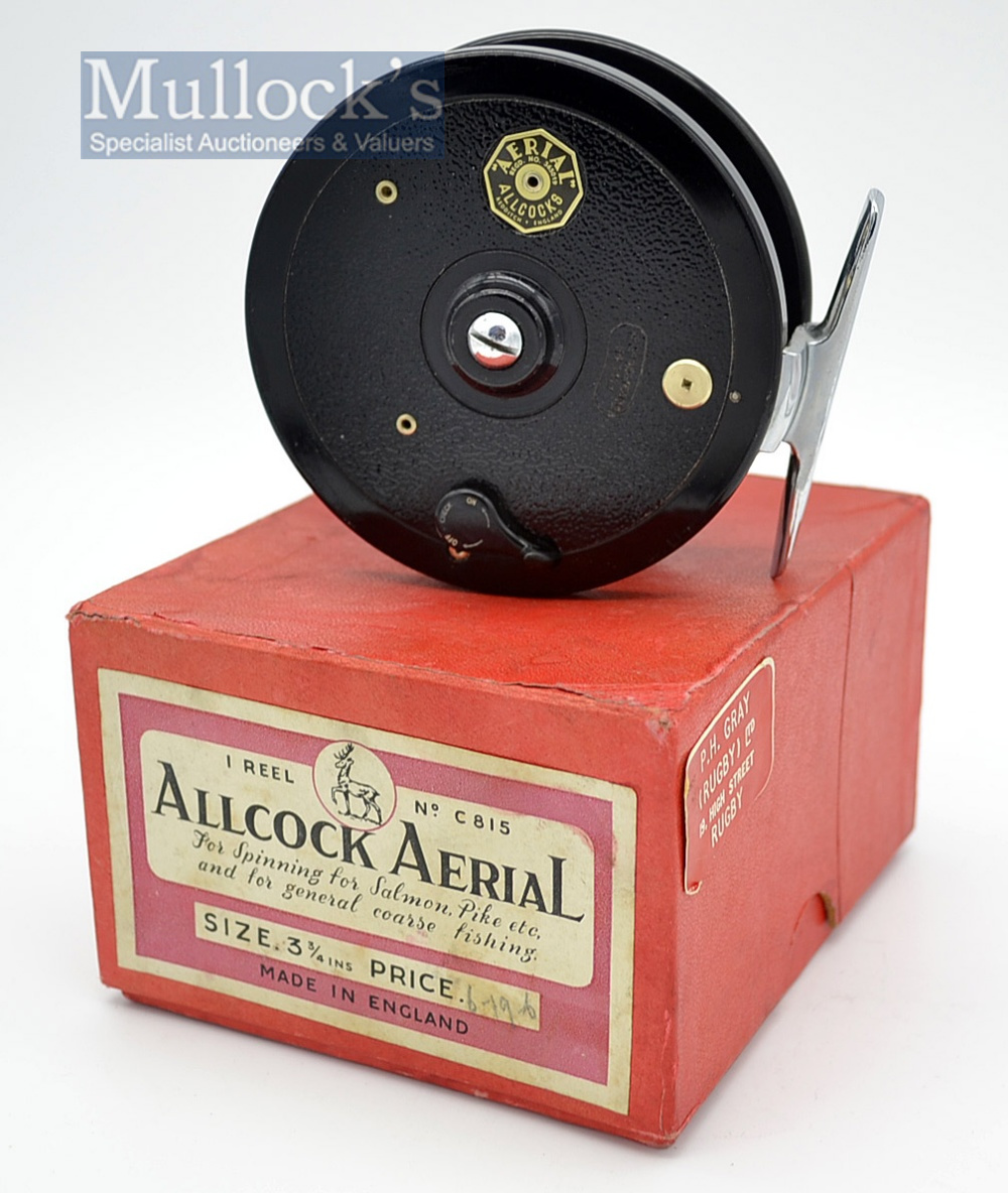Fine Allcock Aerial Black alloy centre pin reel – unused and in makers box -3.75” dia chrome - Image 2 of 2