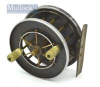 Allcocks Aerial Popular 3” wide alloy drum centre pin reel - smooth brass foot, on-off check