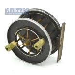 Allcocks Aerial Popular 3” wide alloy drum centre pin reel - smooth brass foot, on-off check