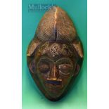 Early Example of an African Mask - a Face mask with great patina having inlaid metal twisted wire