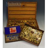 Victorian Schoolroom Educational Aid Complete set of alphabet and numbers on wood tiles housed in