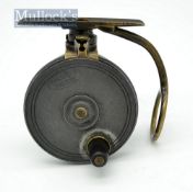 Malloch’s “Patent” 1st model small brass and alloy side casting reel: rare 2 5/8”dia fixed alloy