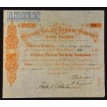 1888 Golden Valley Railway Company One Share Certificate No 433 printed and completed in hand,