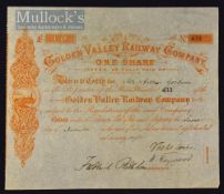 1888 Golden Valley Railway Company One Share Certificate No 433 printed and completed in hand,