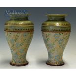 Pair of Royal Doulton Slaters Stoneware Vases marked 7585, F, with ‘Lion, Crown and connected D’