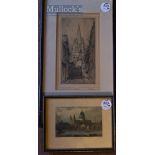 F Robson Signed Etching ‘St Mary’s Church, Oxford’ framed measures 28x50cm together with St. Paul’