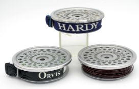 Collection of Hardy Marquis trout fly spare spools (3) all 3 5/8” dia - line and backing – one