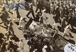 Jawaharlal Nehru Funeral Procession Press Photograph 1964 with stamp to reverse, black and white,