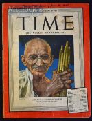 1947 Time Weekly Newsmagazine depicting MK Gandhi to front text ‘I wish to wrestle the snake’ date