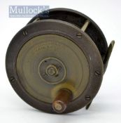 Early F T Williams Makers 10 Gt Queen Street London ebonite and brass wide drum fly reel – 3.5” dia,