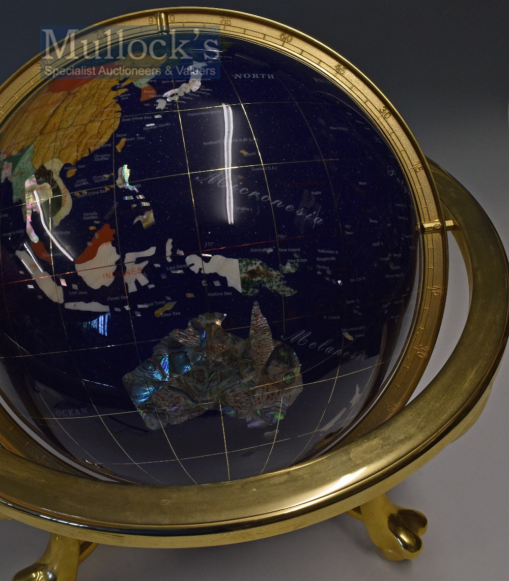 Blue Lapis Ocean Table Top Gemstone World Globe with Brass Stand 19inch high and diameter on 3 - Image 3 of 3